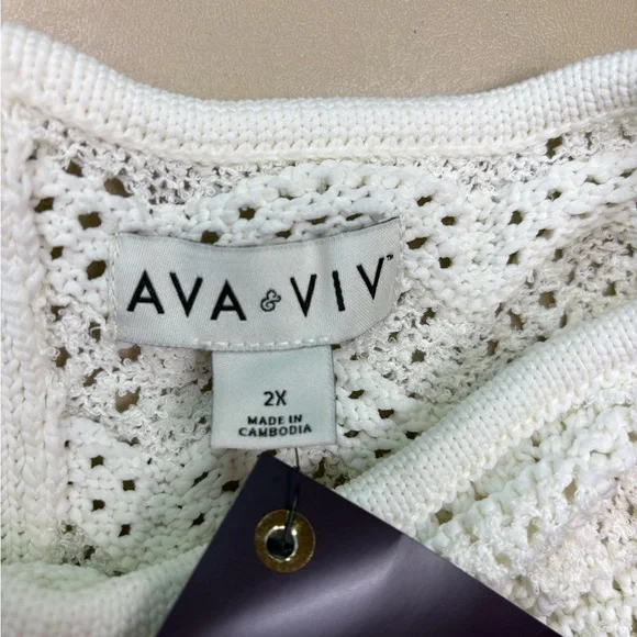Ava Viv Crochet Tank Top 2X White Scallop Hem Sleeveless NWT - Picture 5 of 9